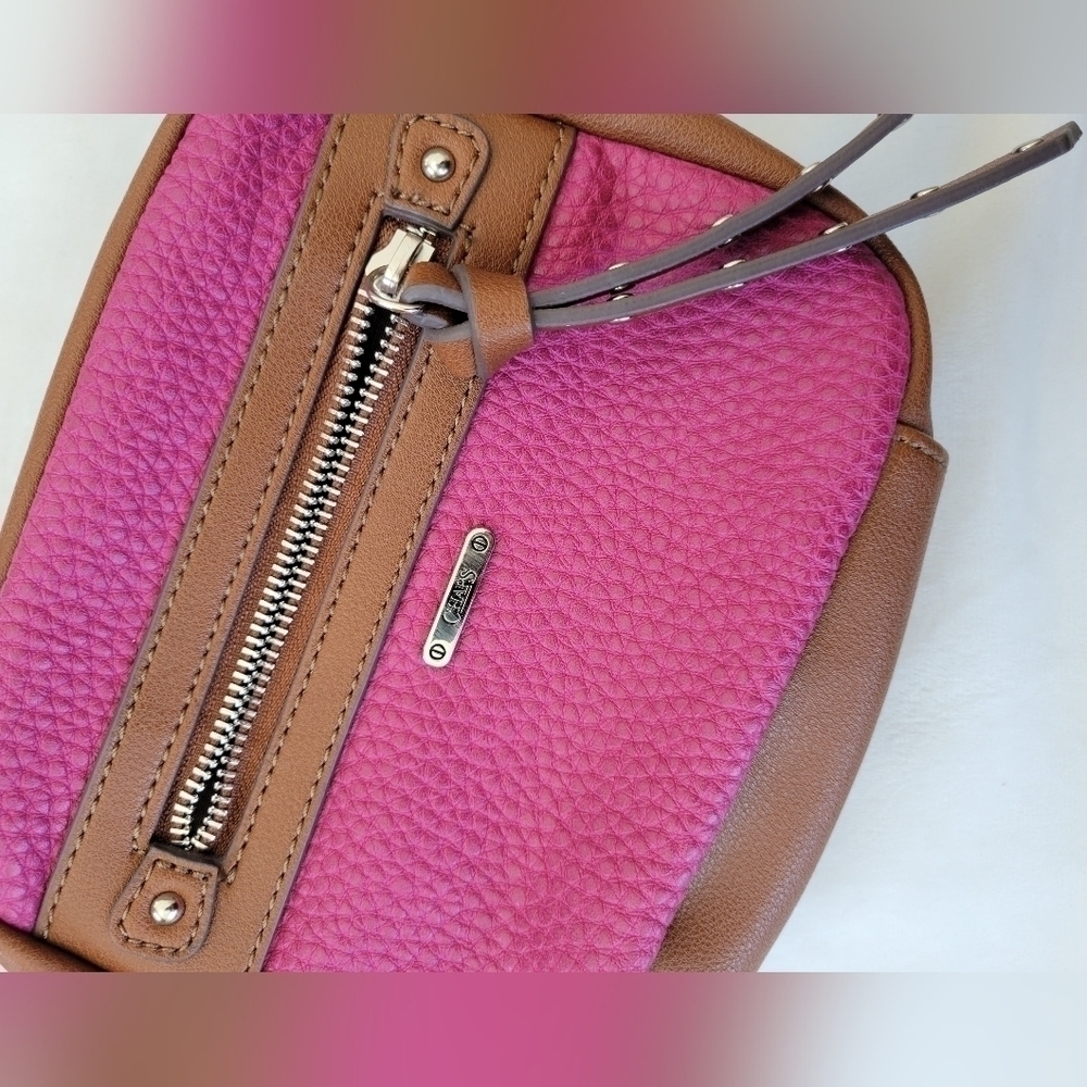 Chaps leather pebble raspberry color small cross body purse w/ silver hardware - Picture 2 of 14